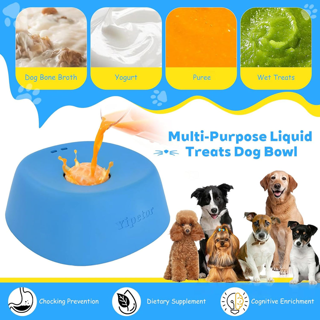 Slow Feeder Dog Bowls for Liquid Treat, Anti-Slip【Entertained Ball-In】 Bone Broth Dog Lick Bowl, 3/4 Cup Yogurt Pup Lick Toy for Large Medium Small Breeds Dietary Supplement/Post-Op Nutrition